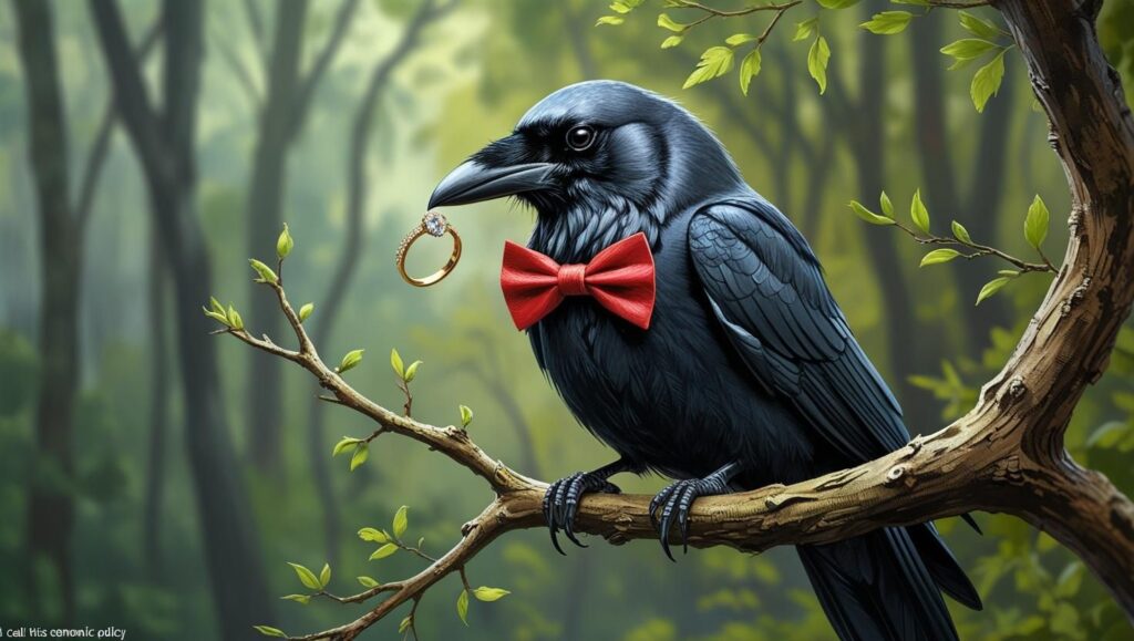 A crow in a tiny tie