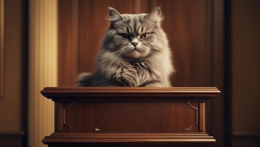A cat sitting on a podium